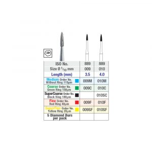 889 Flame Diamond Burs chart